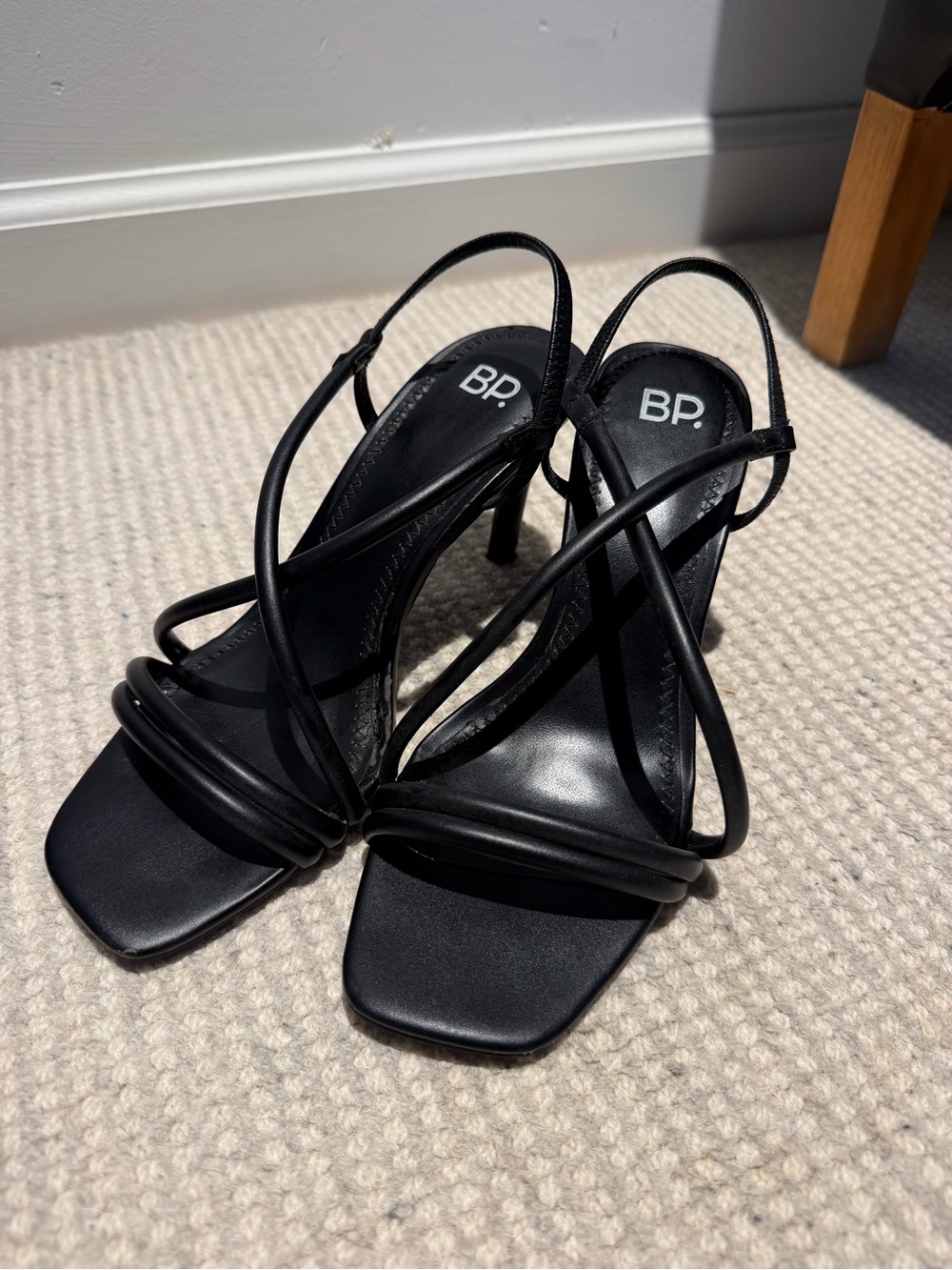 bp Black Strappy Square-Toe Stiletto Heels